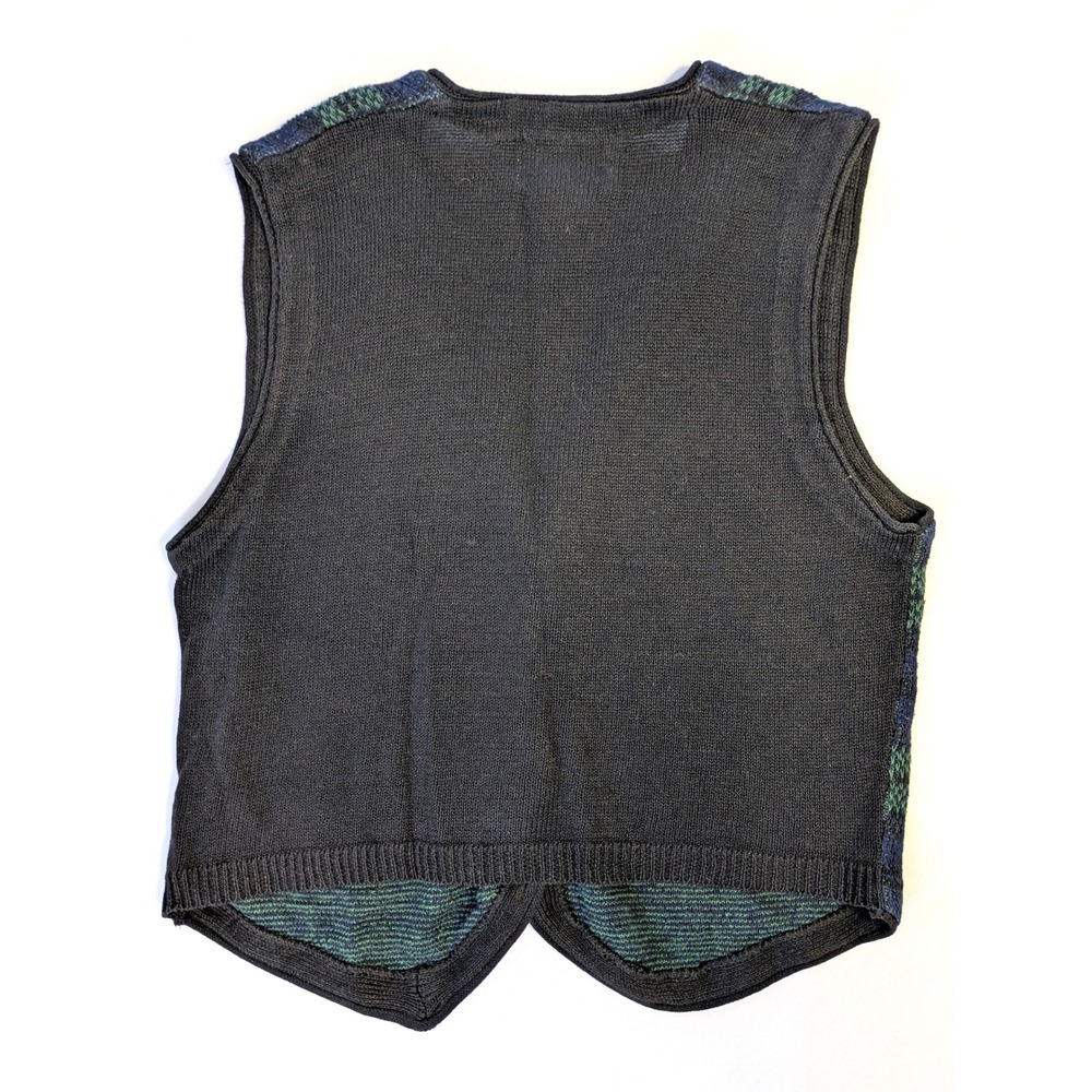 Accordeon Vintage Plaid Sweater Vest Green Navy Blue Ramie Cotton Mens Medium - Picture 2 of 5